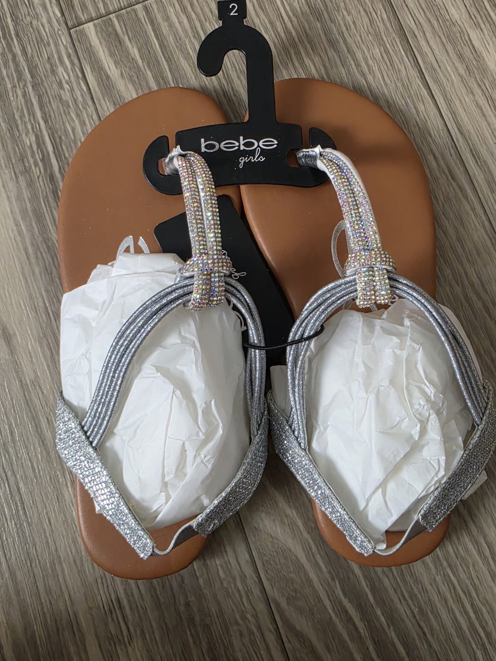 bebe Silver Jeweled Strappy Flat Sandals